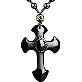 VIKCAUX Black Obsidian Necklace Talisman Amulet Protection Pendant with Adjustable Bead Chain Healing Crystal Stone Necklaces for Men Women