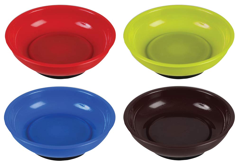 DURATOOL 4" Magnetic Parts Storage Trays – 4 Pack, Assorted Colours (Red, Black, Blue, Yellow) – Workshop & Garage Organisation – D03162