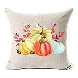 MFGNEH Pumpkin with Leaves Thanksgiving Day Cotton Linen Throw Pillow Cover Cushion Case 18x18 Inch,Fall Decor,Halloween Decor