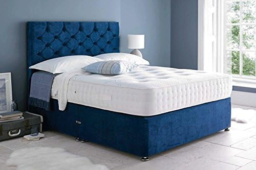 Sleep Factory - Mona Super King Divan Bed with Mattress, Memory Foam - 200cm x 180cm Bed & Mattress Set - 3000 Pocket King Mattress, 6FT, Bed Base with Drawers & Headboard - 2 Drawers, Blue Velvet