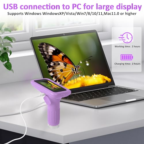 Microscope for Kids 3" IPS Screen Digital Microscope 1000X Magnification 1080P Handheld Microscope with 8 LEDs and 32MB Memory USB Pocket Microscope for PC/Mac