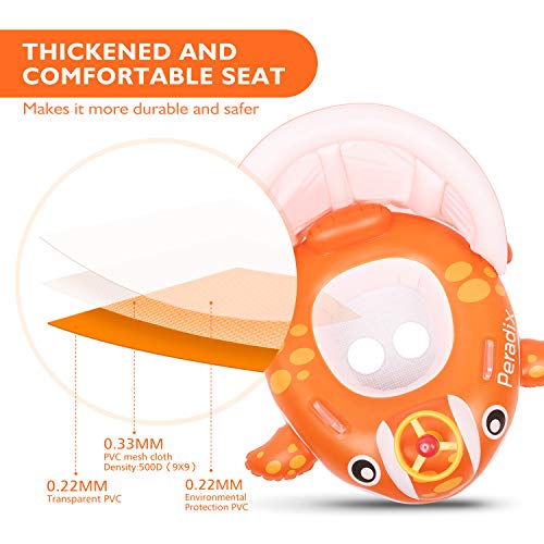 Peradix Baby Pool Float with Canopy Sunshade, Whale Theme Infants Water Toys Inflatable Swimming Ring for Toddlers in Summer, with Bonus Sunhat & Sand Play Molds Toys - Thumbnail 4