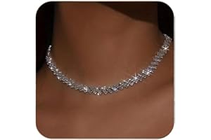 Ronglry Rhinestone Choker Necklace for Women Silver Diamond Choker Necklaces for Women Sparkly Crystal Rhinestone Necklace for Women Silver Chokers for Women Party Prom Wedding Jewelry Accessories