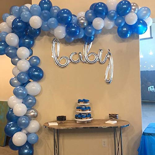 Balloon Garland Arch Kit, 110Pcs Baby Blue, Royal Blue, Sky Blue, Confetti and Silver Metallic Balloons for Birthday, Engagement, Wedding, Boy Baby Shower, Picnic or Any Party Decorations. - Thumbnail 4