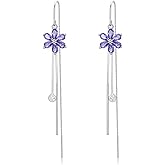 Sterling Silver Threader Earrings with Crystal Cubic Zirconia Flower Star Heart Butterfly Tassel Long Charm Drop Dangle Earrings Jewelry Gifts for Women Girls