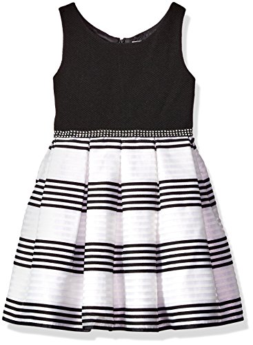 Youngland Little Girls' Organza Stripe Special Occasion Dress, Black/White, 5