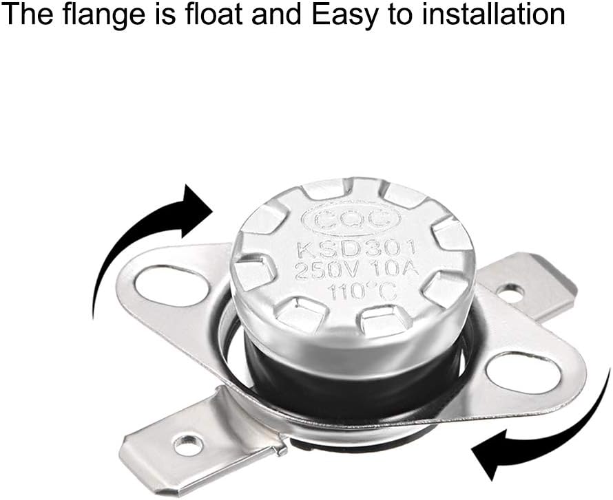 sourcing map KSD301 Thermostat 110°C/230°F 10A Normally Closed N.C Adjust Snap Disc Temperature Switch for Microwave,Oven,Coffee Makers 5pcs,Bakelite Material - Image 3