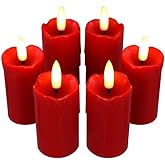CANDLE CHOICE Battery Operated Flameless Votives with Auto Daily Cycle Timer Long Lasting Realistic Black Wick Electric LED Candles Wedding Party Holiday Halloween Christmas Decorations 6 Pack Red