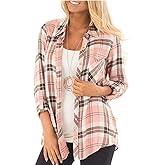 NUOREEL Women’s Plaid Flannel Button Down Shirt Long Sleeve Casual Blouse Top with Pocket