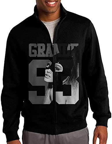 GNGN Men's Ariana Singer Grande Cute Cartoon Poster Leisure Vintage Standup Collar Jacket Zip Sweatshirt Casual Style XXL Black