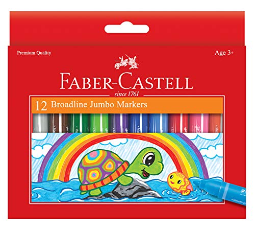 Faber-Castell Jumbo Broad Line Markers - 12 Colored Markers - Non-Toxic Supplies for Kids