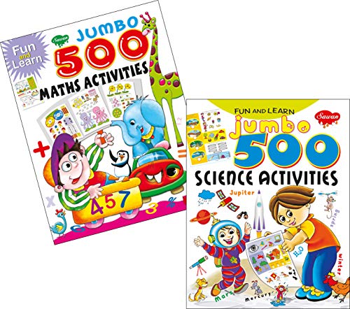 Sawan Set of 2 activity books Fun & Learn Jumbo 500 series (Maths & Sceince)