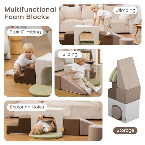 BanaSuper Foam Climbing Blocks for Children, Foam Building Blocks XXL, EN71 Certified & Non-Slip, Children's Montessori Toy, Washable Case for Indoor Fun, Baby Soft Playset (Grey)