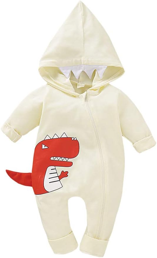 Newborn Baby Jumpsuit Infant Boys Jumpsuit Toddler Girl Playsuit Kids Cartoon Dinosaur Hooded Bodysuit Baby Autumn Clothes Outfits 0-18 Months