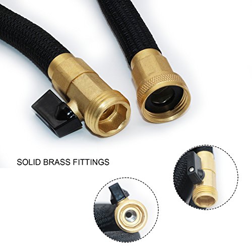 100ft Expandable Garden Hose - New Improved Flexible Water Hose with Heavy Duty Expanding Latex Core, Fabric Casing and 3/4 Solid Brass Connectors Fittings (100 FT)