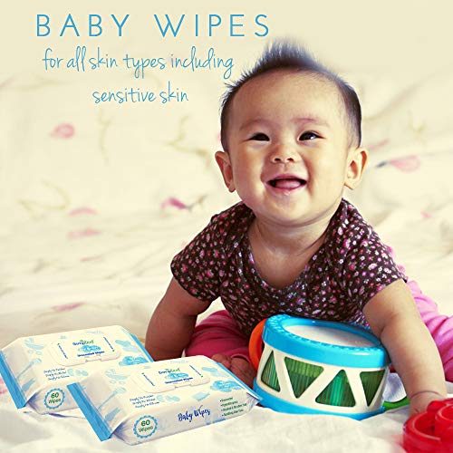 Simpleaf for Babies Wipes: Eco- Friendly, Thick and Effective, Paraben and Alcohol Free, Hypoallergenic and Safe for Sensitive Skin, Unscented, Soothing Aloe Vera 60 Counts (Pack of 3, 180 Wipes)