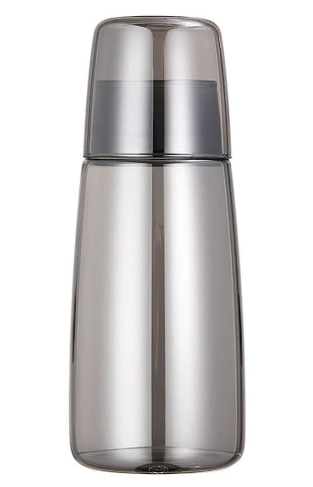 Bedside Water Bottle, Carafe and Glass Set, Bedside Nighttime Water Bottle Jug and Mug Set, Bathroom Mouthwash Dispenser, Glass with Lid 25oz/750ml (Grey)