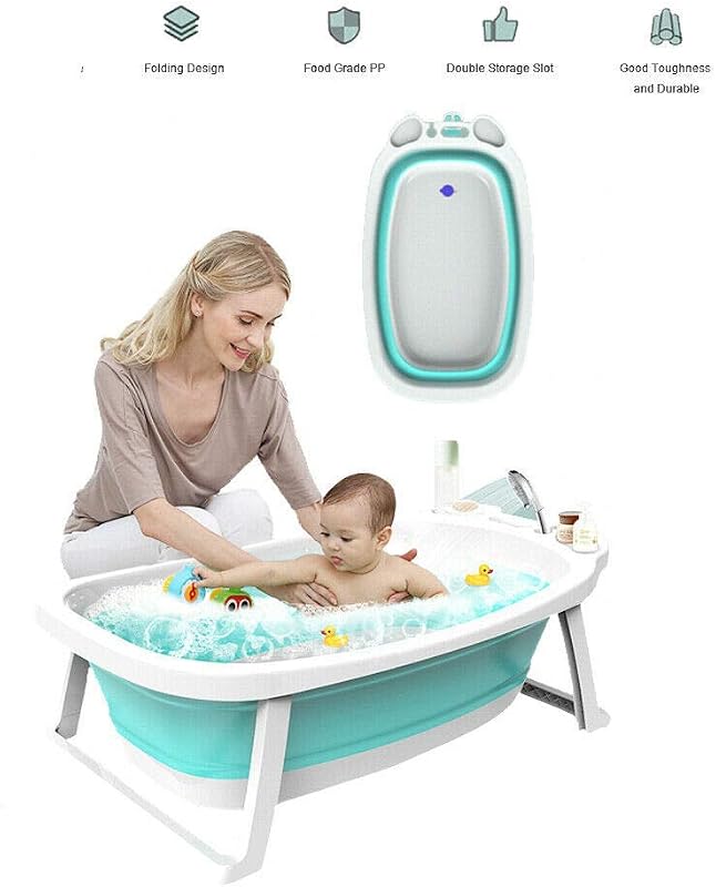Baignoire Pliable Bébé, Baignoire Bebe sur Pied avec Coussin de Soutien de la Tête, Baignoire Pliante Bebe, Baignoire Bebe pour Douche et Bain, Baignoire de Voyage pour Enfant 0-3