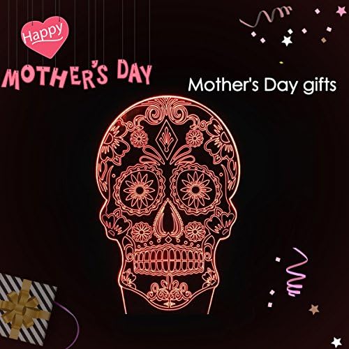 SHENNOSI 3D Skull Lamp Easter Gift Arabesque Multicolor Desk LED USB Button Light 7 Color Change (Skull 2)