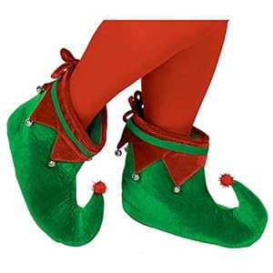 Amscan, Christmas Elf Shoes, Red & Green, Adult (1 pair)