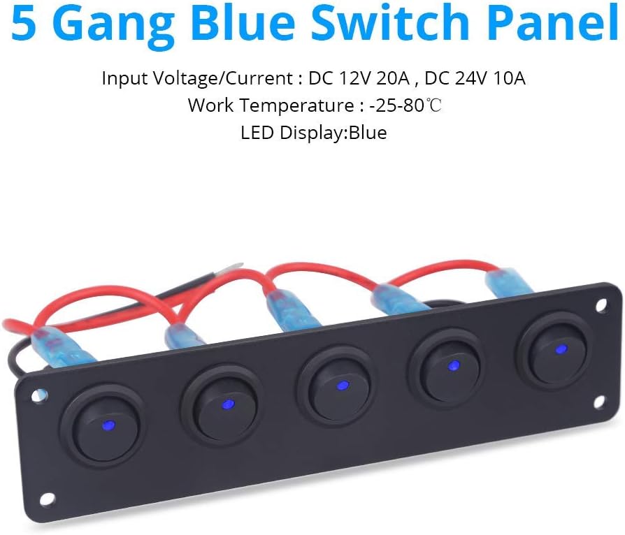 WATERWICH DC 12V-24V 5 Gang ON-Off Buttom Ignition Marine Boat Toggle Rocker Switch Panel Waterproof for RV Car Vehicles Truck Trailer Yacht SUV (Blue): Automotive