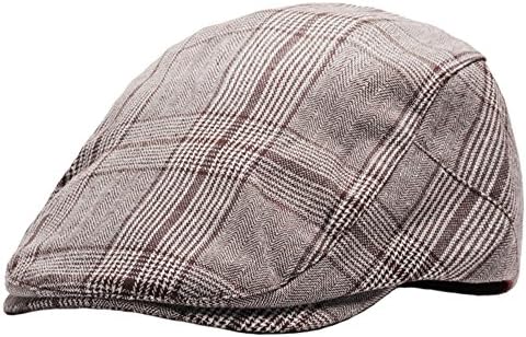 Adjustable Cotton Gastby Caps Men Women Plaid Newsboy Hats Flat Caps Brown