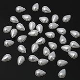 100 Pcs White Artificial Flatback Teardrop Pearl Beads Half Round Pearls DIY Jewelry Making (10 X 14mm)