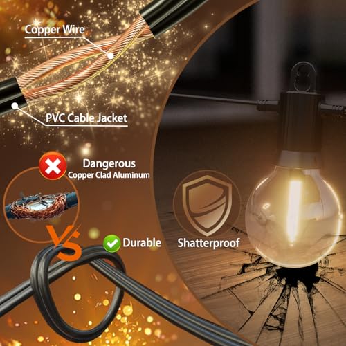 Outdoor String Lights 30M,Led Patio Globe Lights with 27pcs Plastic Bulbs,Waterproof,Shatterproof,G40 Outdoor String Lights,34 Connectable for Backyard, Bistro, Porch, Deck, Balcony,Tent