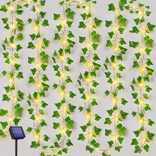 Joysing Outdoor Solar String Lights 10M 100 LED Artificial Ivy Lights, 8 Modes Outdoor Solar Vines Waterproof String Lights Leaf for Garden Balcony Outdoor Decoration