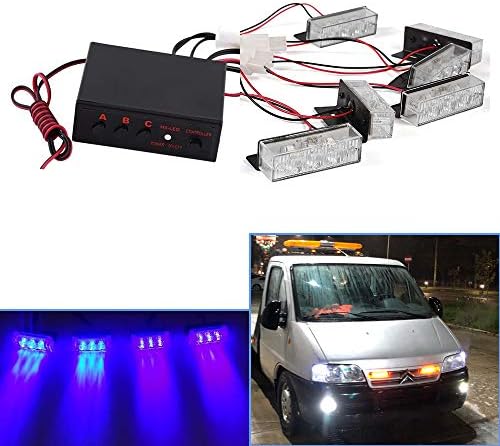 Yuanye 3led 4 3led 6 12v車のグリルストロボライトledヘッドミニフラッシュランプデイタイムランニングライト 警察緊急警告点滅警告信号ライト 青