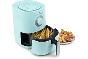 Nostalgia Personal Air Fryer 1-Quart, Compact Space Saving, Adjustable 30 Minute Timer and Temperature Up To 400℉, Non-Stick Dishwasher Safe Basket, Portion Control, Aqua
