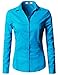 EZEN Womens Slim Fit Long Sleeve Stretchy Button Down Collar Shirt Blouse