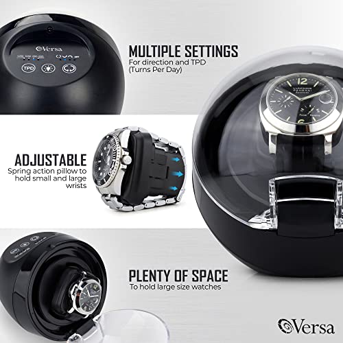 Versa Watch Winder for Automatic Watches - Direct Drive Motor, Touch Button Settings, 12 Settings, Display Light, Adjustable Pillow, Compact Design - Single Watch Winder for Rolexes