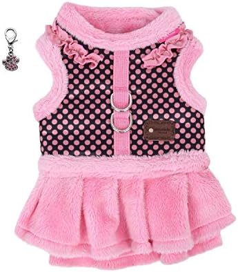 Pink Imperial Flirt Harness Dress with Paw Charm – Dog Sizes S - L (Small - Chest 10-12", Neck 9”, Back 8”L, Pink Polka Dot)