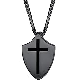 U7 Shield of Strength Necklace for Men Black Metal Plated Stainless Steel Armor of God Pendant Ephesians 6:10 Jewelry Gift