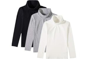 UNACOO Kids One or 2-Pack or 3-Pack Cotton with Spandex Long Sleeve Turtleneck T-Shirt for Girls (Age 2-11 Years)