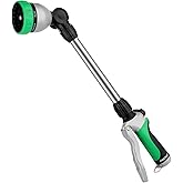 RESTMO Metal Watering Wand, Heavy Duty Garden Hose Wand with 180° Swivel Ratcheting Head, 16-Inch Hose Nozzle Sprayer with 7 