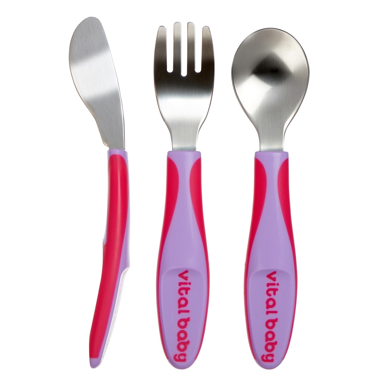 Vital Baby NOURISH Big Kid Cutlery - Stainless Steel Toddler Cutlery Set - 3pk - Chunky Handles - Fizz