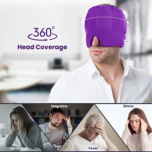Gel Ice Headache & Migraine Relief Hat - Wearable Flexible Headband Ice Pack for Migraine & Headache Relief, Long-Lasting Cooling, No Confusion, Ice Therapy, Tension Relief (Purple)