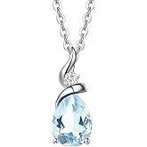 FANCIME 14K Solid White Gold Birthstone Pendant Necklace for Women with Diamond Pear Shaped Teardrop Necklace Birthday Gifts for Mom Women Sterling Silver Chain 16" + 2" Extender