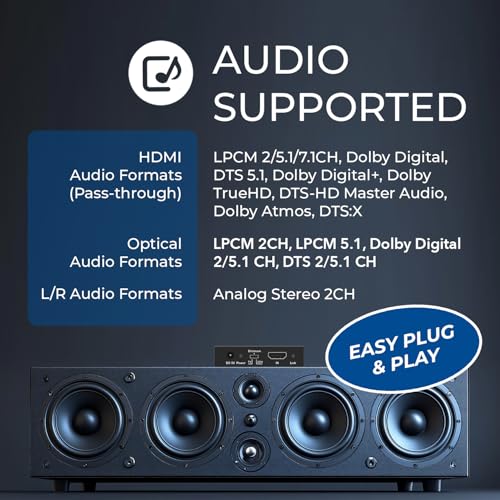 Orei 4K Audio Extractor HDMI, UltraHD 4K @ 60Hz 18G HDMI 2.0 Audio Converter SPDIF + 3.5mm Output HDCP 2.2 - Dolby Digital/DTS Passthrough CEC, HDR, Dolby Vision, HDR10 Support (HDA-912)