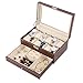 BASTUO 12 Jewelry Display Case Watch Box Organizer Holder with Jewelry Drawer for Storage, Men's Watch Storage Case Tray with Key&Lock, Brown PU Leather with Glass Top