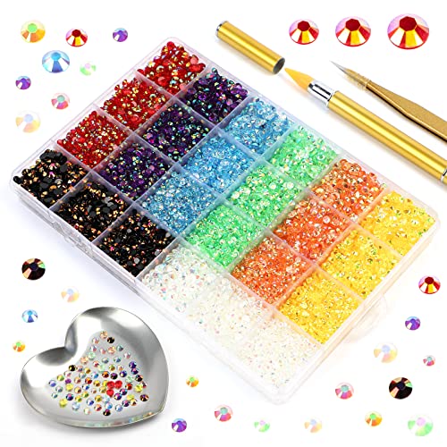 22600Pcs Flatback Bulk Jelly AB Rhinestones Set - 8 Colors Rhinestines for Nails, 3 Sizes(3mm,4mm,5mm) Gems for Crafts Bling Tumblers Glitter Crystal Phone Case Decoration Accessories