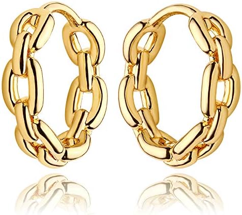DREMMY STUDIOS Dainty Gold Chain Huggie Hoop Earrings 14K Gold
