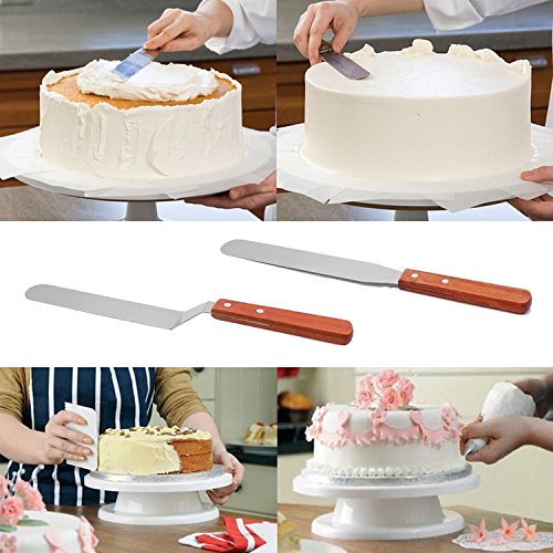 Cake Decorating Turntable - Baking Supplies Set - 11 Inch Rotating Cake Turntable With 2 Icing Spatula And 6 Frosting Smoother - Cake Decorating Supplies Kit - Revolving Cake Stand White - Thumbnail 3