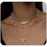 Layered Pearl Pendant Necklace Set for Women,Vintage White Pearl Beaded Statement Collarbone Necklace,Personalized Trendy Jewelry Accessories Gift