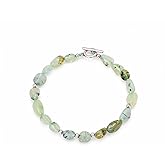 Sheplus Valentine's Day Gift - Natural Prehnite Gemstone Bracelet with Sterling Silver Clasp Healing Crystal Jewelry for Wife Girlfriend