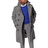 Ebifin Boys Notch Lapel Double Breasted Long Trench Coat Casual Classic Peacoat