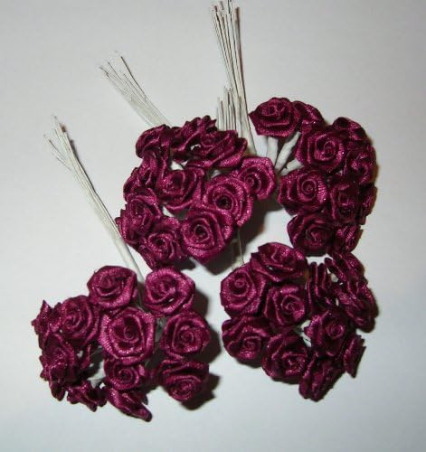 48 BURGUNDY Wired Ribbon Roses Wedding Favours decoration craft card making by Craft Accessories