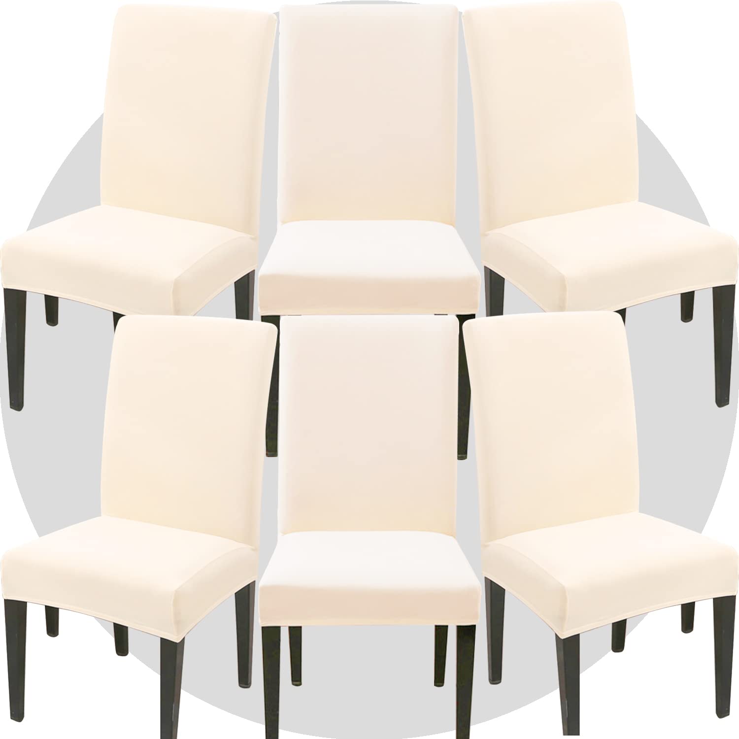 NDMMSO Dining Room Chair Covers Set of 6 Super Fit Stretch Removable Washable Dining Chair Protector Cover Seat Slipcover for Hotel, Dining Room, Ceremony, Banquet Wedding Party(Beige)